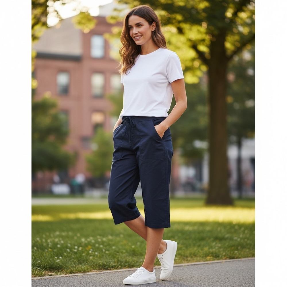 Classic Elements NEW Missy Woven Cropped Pant Wide Leg Blue Sz Medium 31" Waist